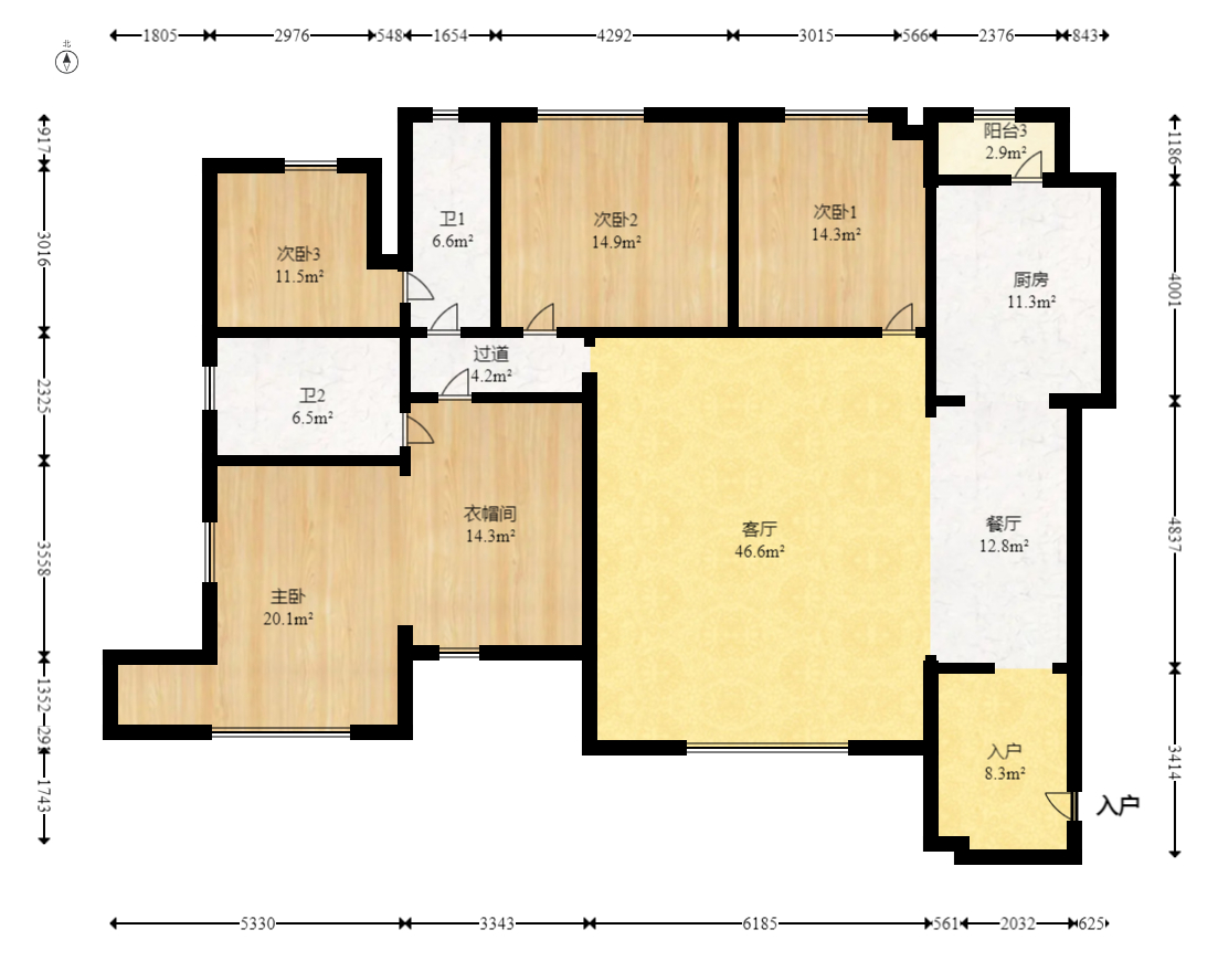 北辰瀚江府 4室2厅2卫 455.0万 北辰瀚江府 4室2厅2卫 455.0万户型图