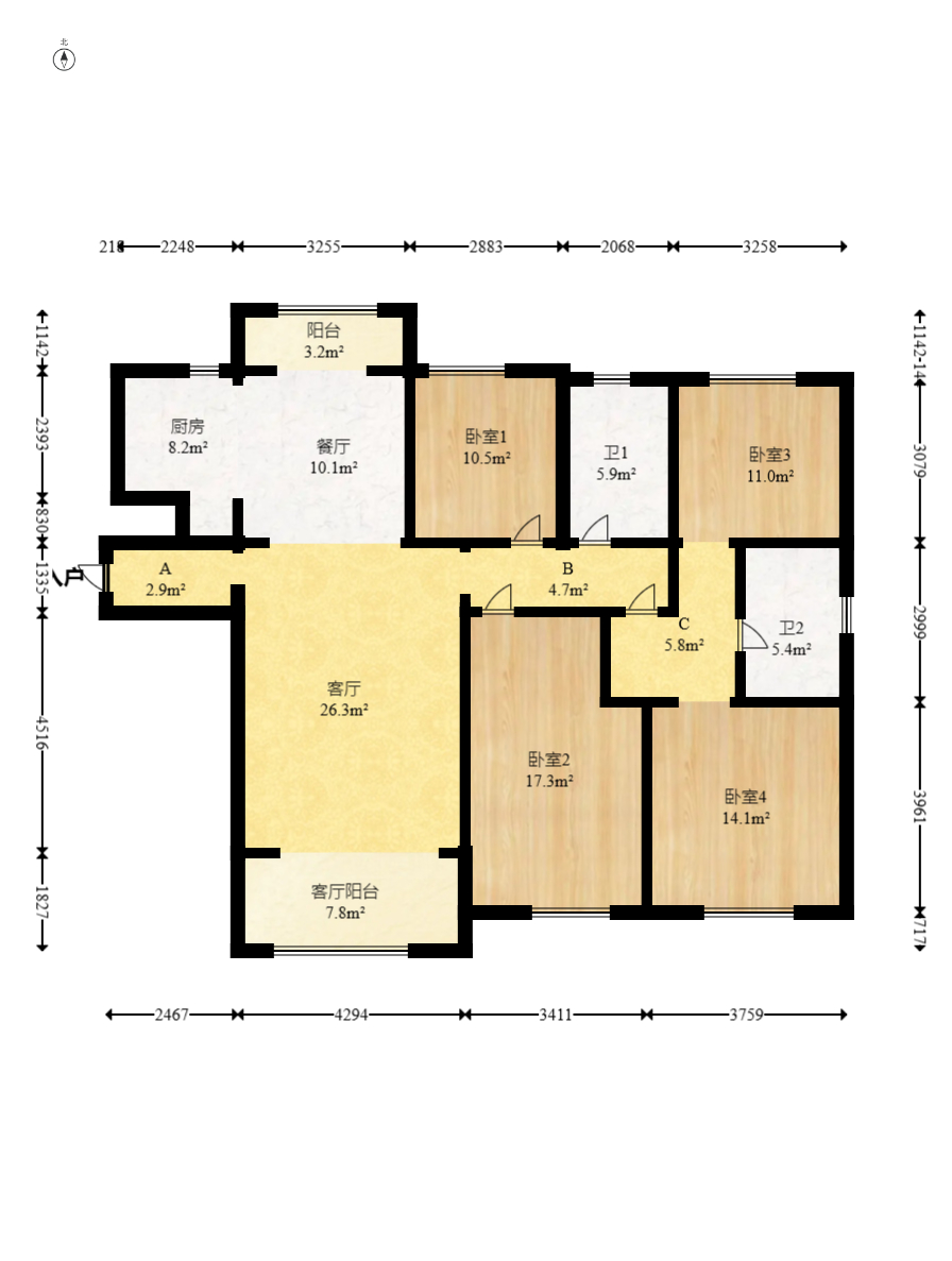 龙湖春江悦茗  4室2厅2卫    238.0万室内图1