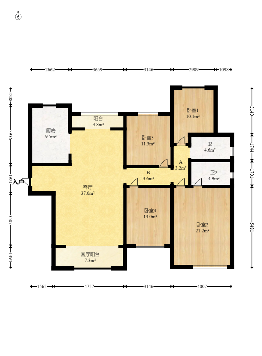 中建信和城  4室2厅2卫   258.00万室内图1