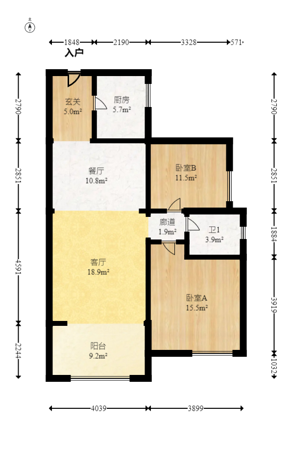 云栖谷  2室2厅1卫   62.00万室内图1