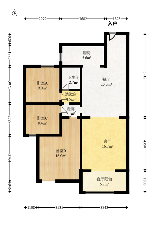 北辰中央公园DF区  3室1厅1卫   115.00万室内图1