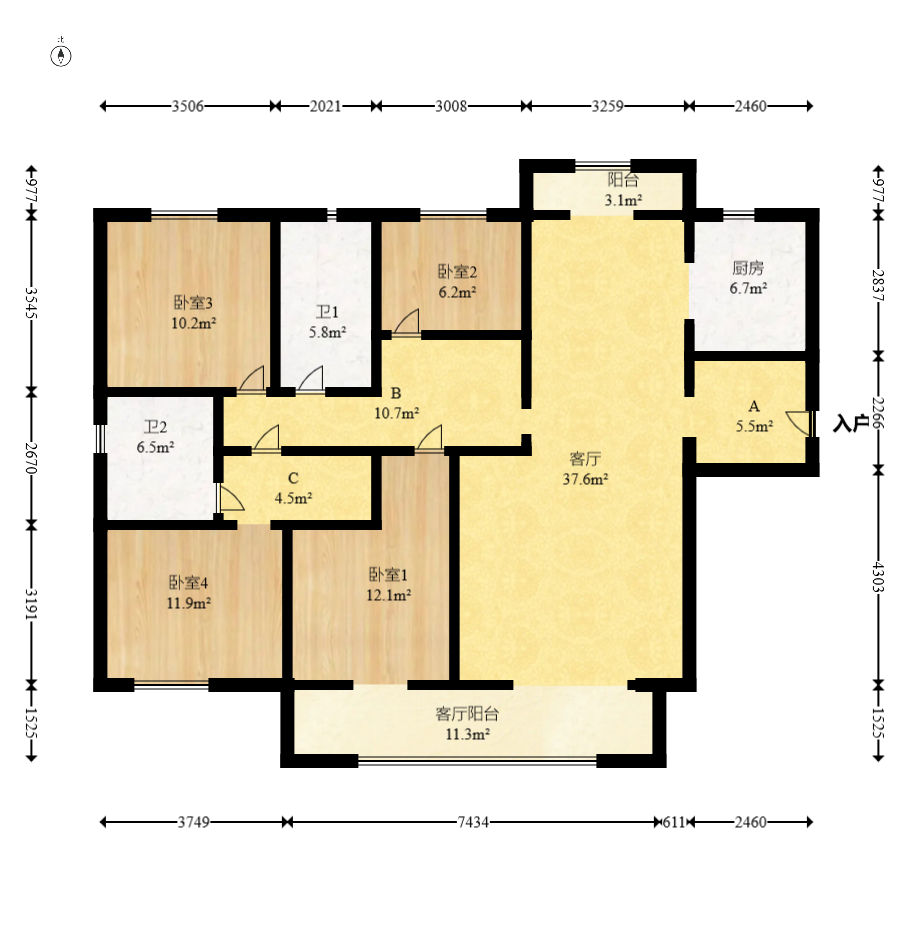 中建钰和城  4室2厅2卫   188.00万室内图1