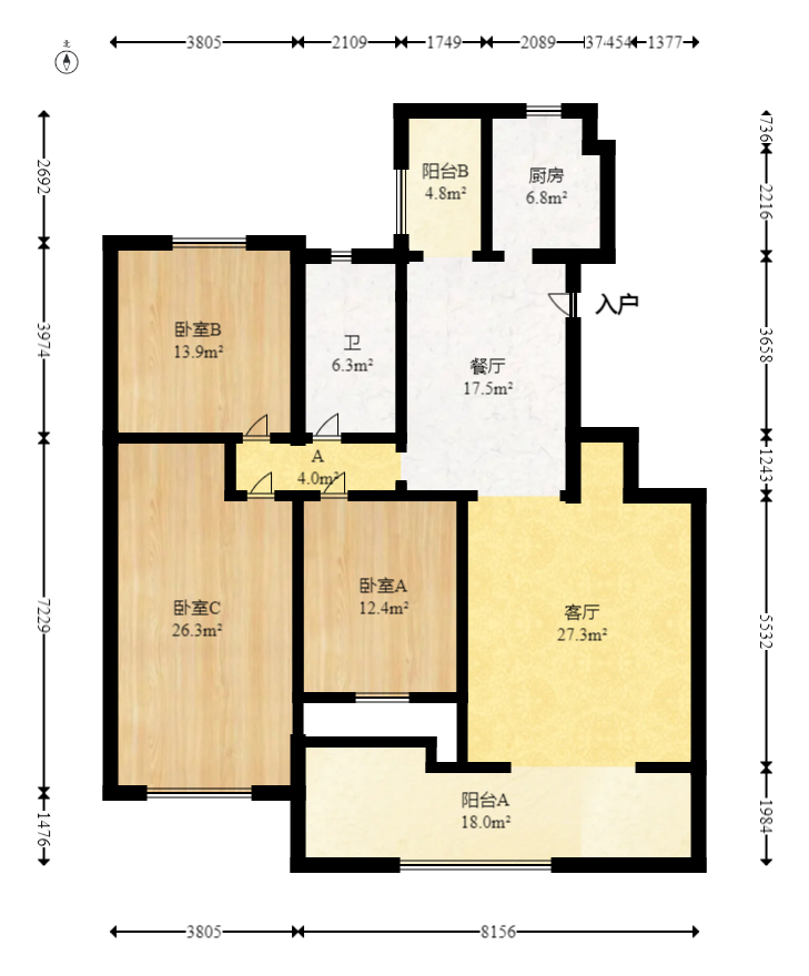 湘楚家园  3室2厅2卫   86.00万室内图1