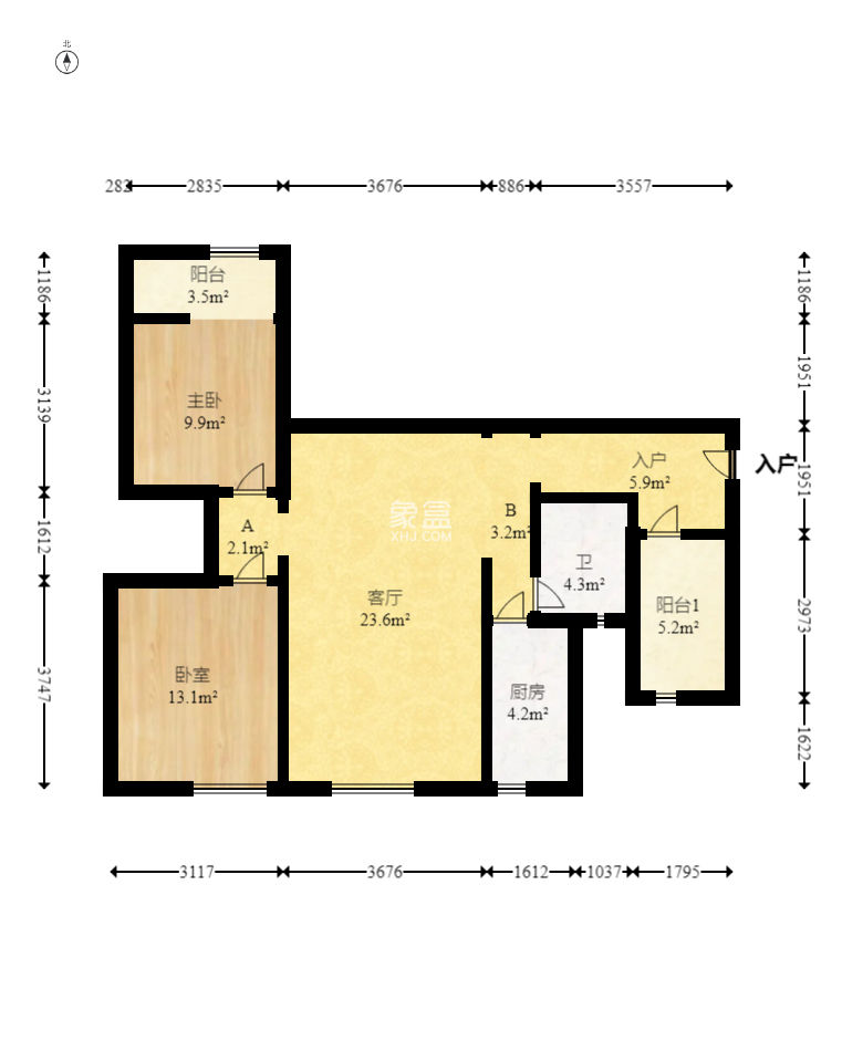 铂宫  2室2厅1卫   115.00万