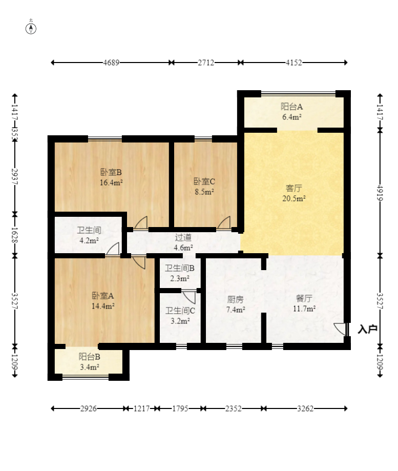 活力康城  3室2厅2卫    110.0万室内图1
