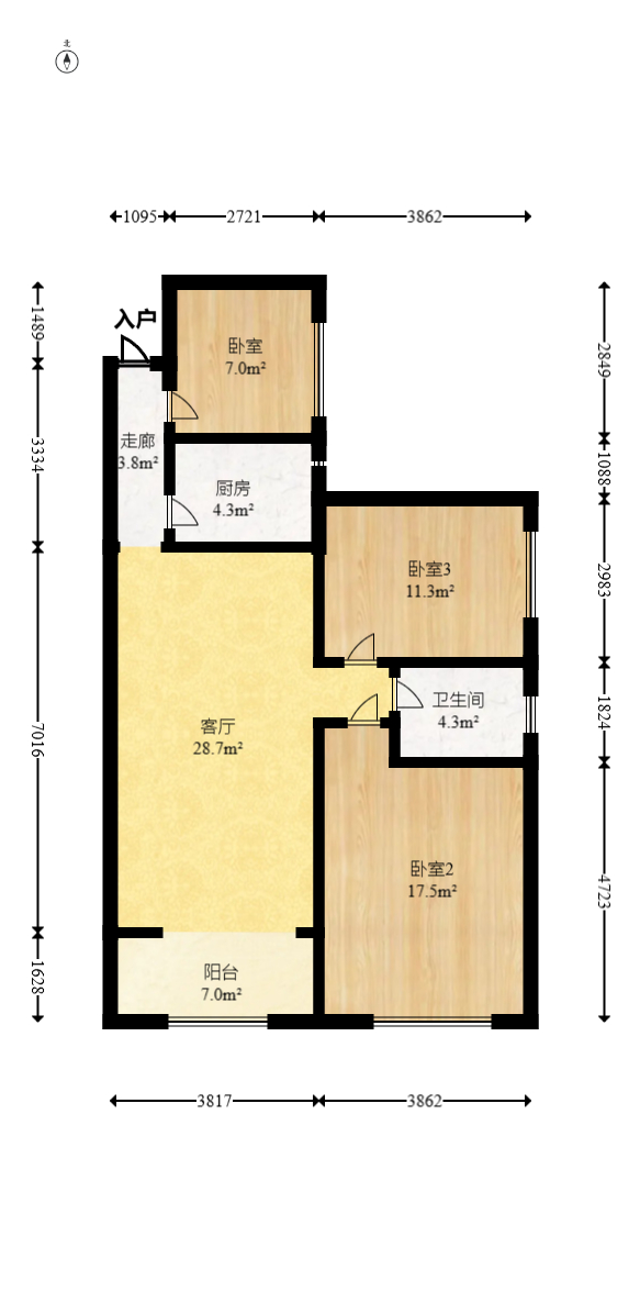 海德公园  3室2厅1卫   65.80万室内图1