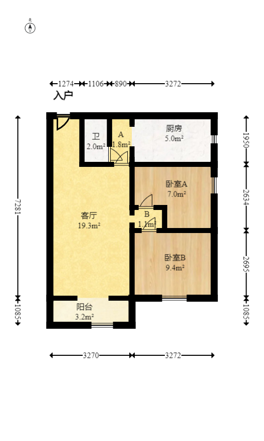 金土地第一湾  2室2厅1卫   68.00万室内图1