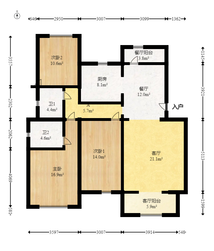鹏基诺亚山林 3室1厅1卫 148.0万 鹏基诺亚山林 3室1厅1卫 148.0万户型图