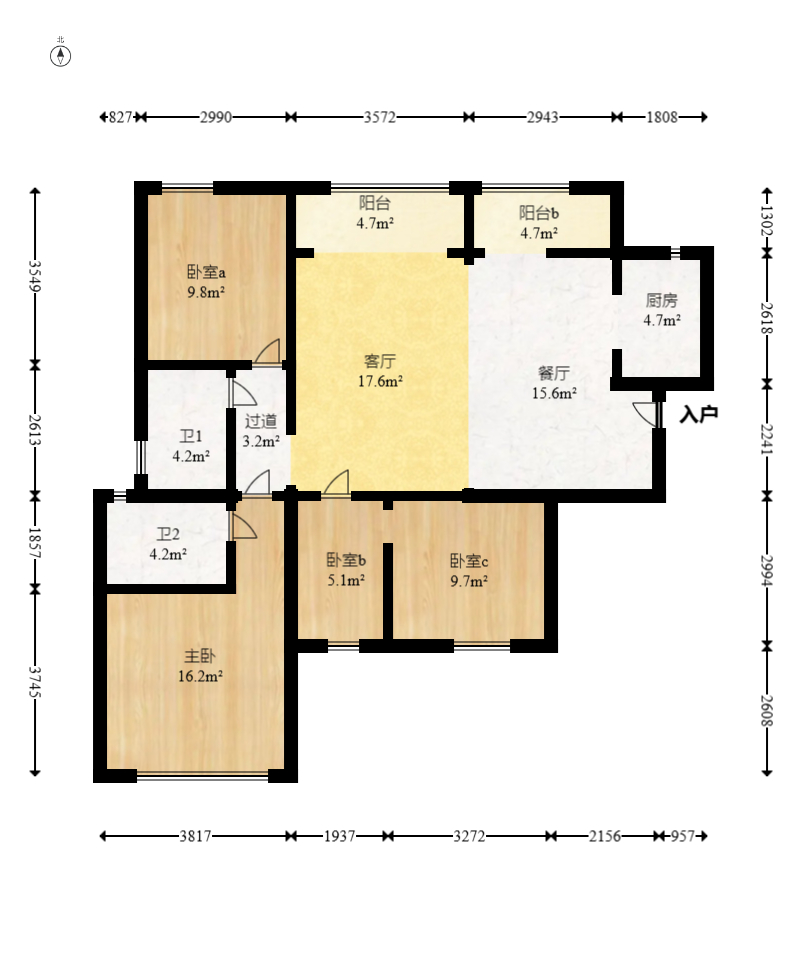 中粮鸿云  4室2厅2卫   119.00万室内图1