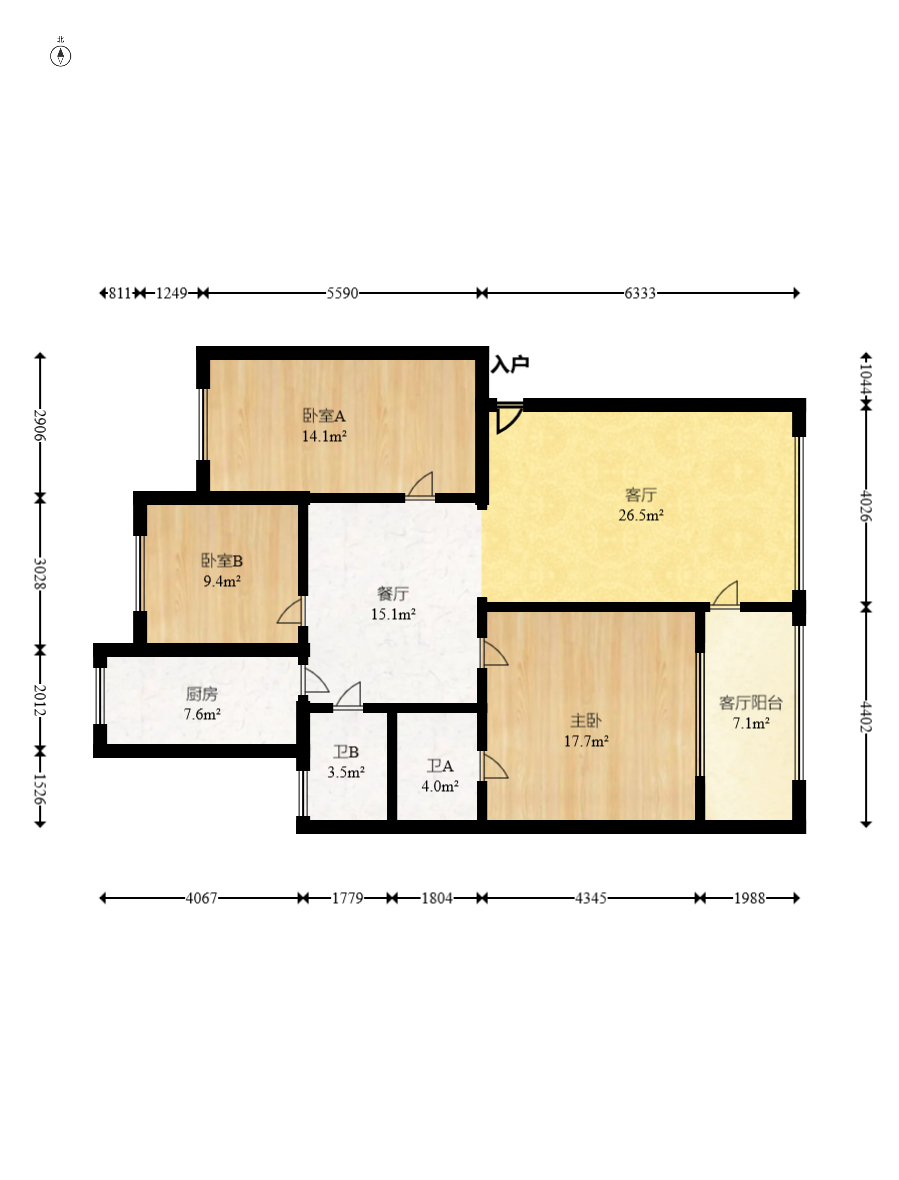 工商银行宿舍  3室2厅2卫    75.0万室内图1