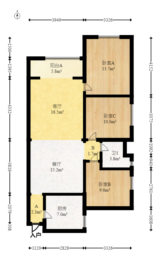 万科金域华府三四期  3室2厅1卫   97.00万室内图1