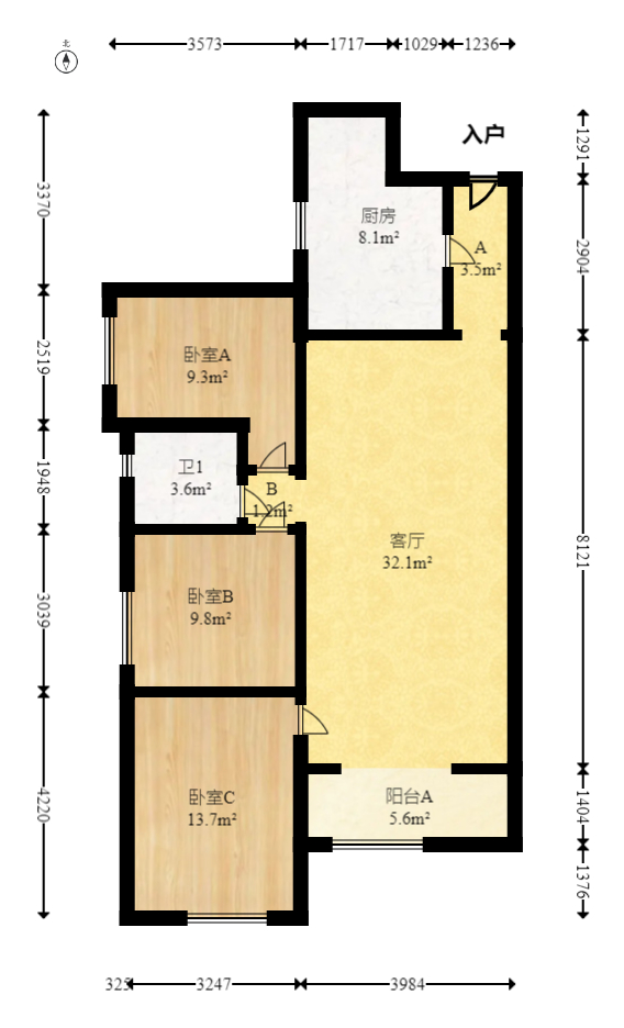 万科金域华府三四期  3室2厅1卫   89.00万室内图1