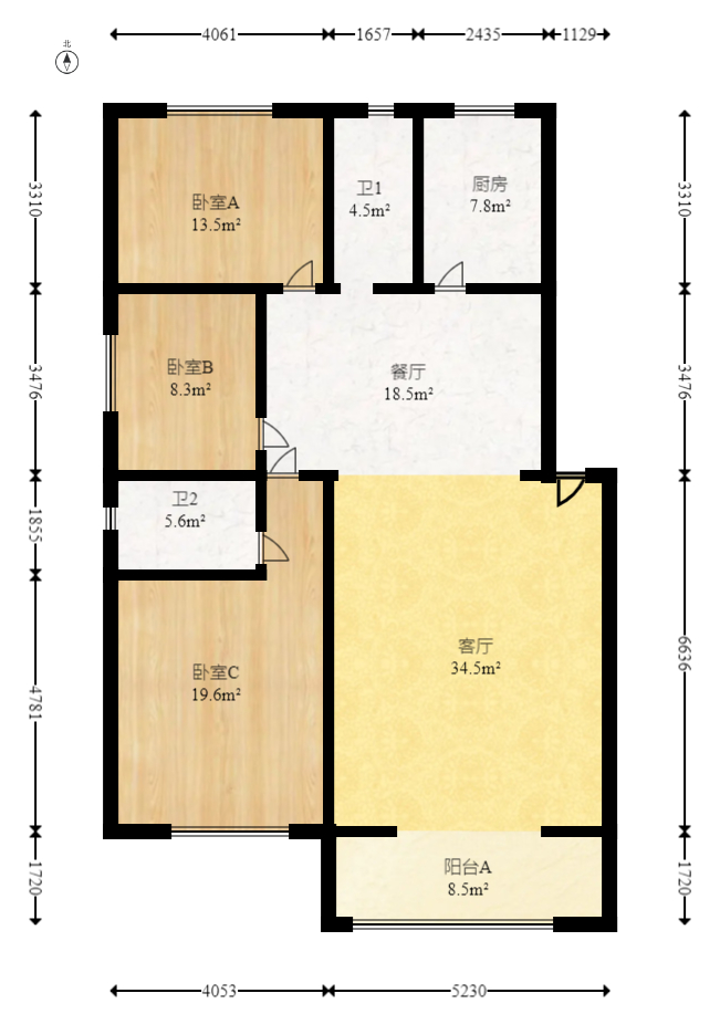 新星小区  3室2厅2卫   98.50万室内图1