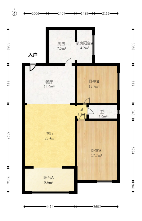 城市山水豪园（山水城市风景）  2室2厅1卫   105.00万室内图1