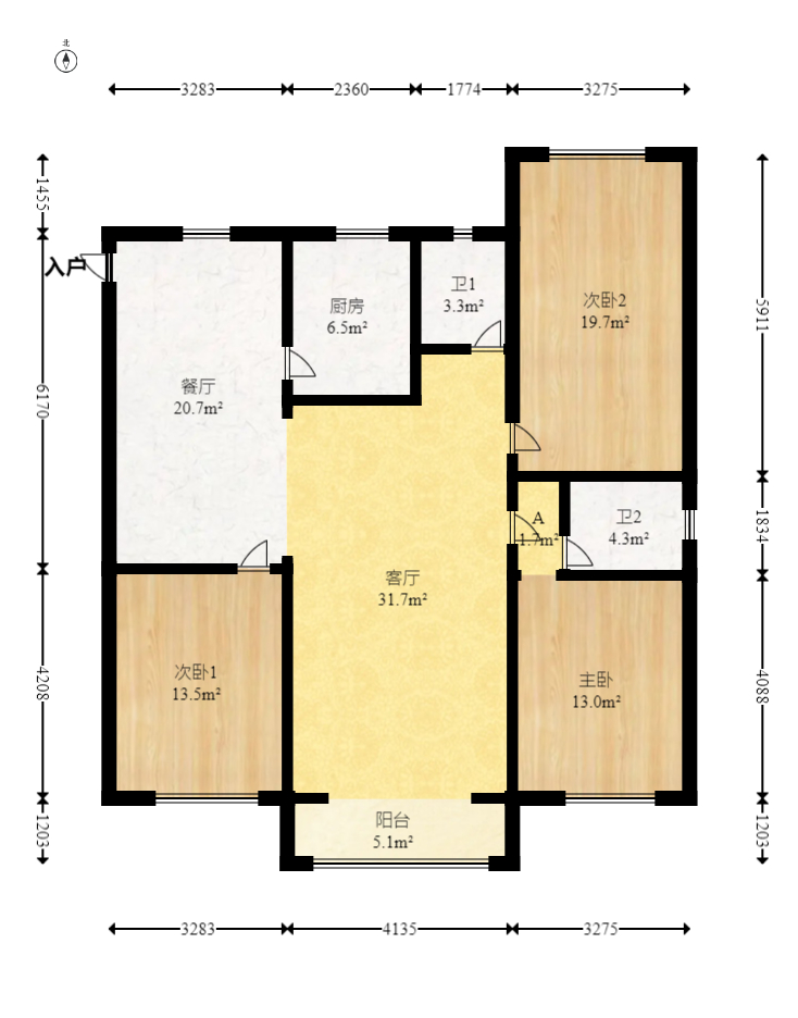 开源鑫景  3室2厅2卫    83.0万室内图1