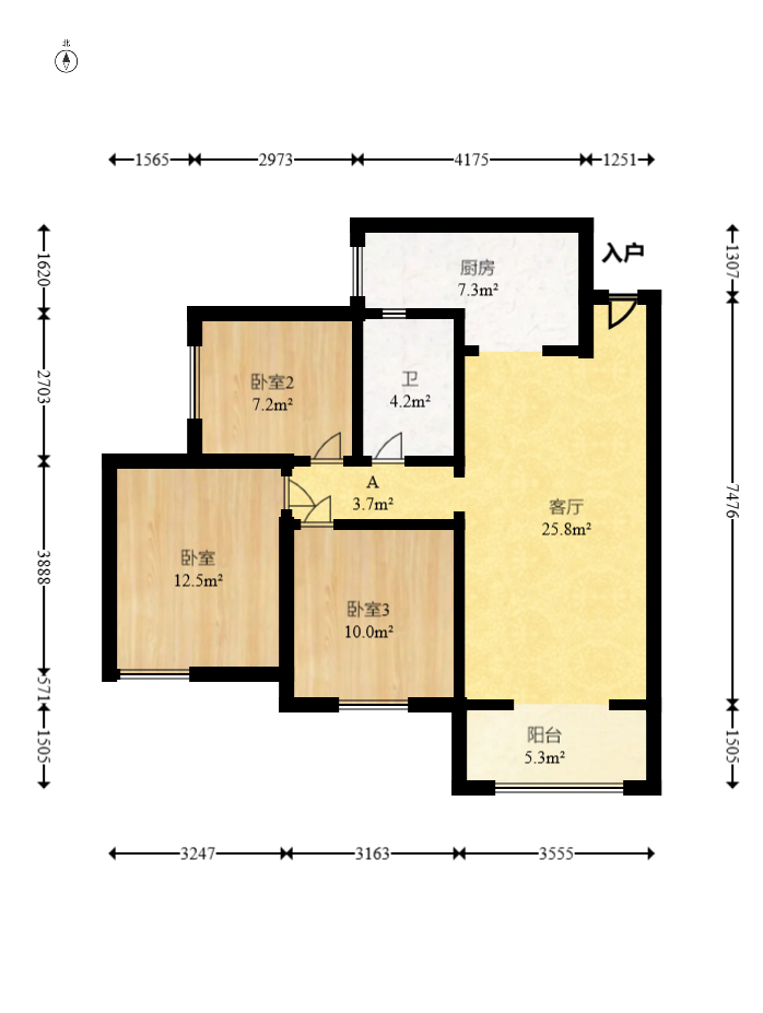 长房云时代  3室2厅1卫   108.00万室内图1