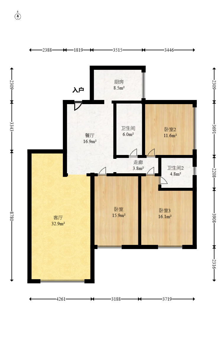 康桥长郡 3室2厅1卫 85.8万 康桥长郡 3室2厅1卫 85.8万户型图