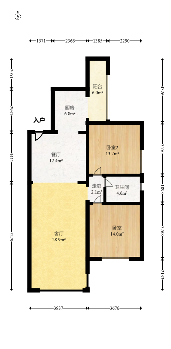 紫云阁  2室2厅1卫   52.80万室内图1