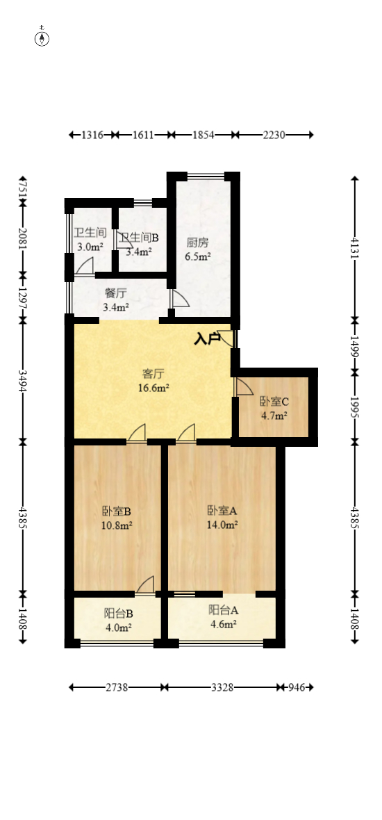 湘农桥社区  2室2厅1卫   93.80万室内图1