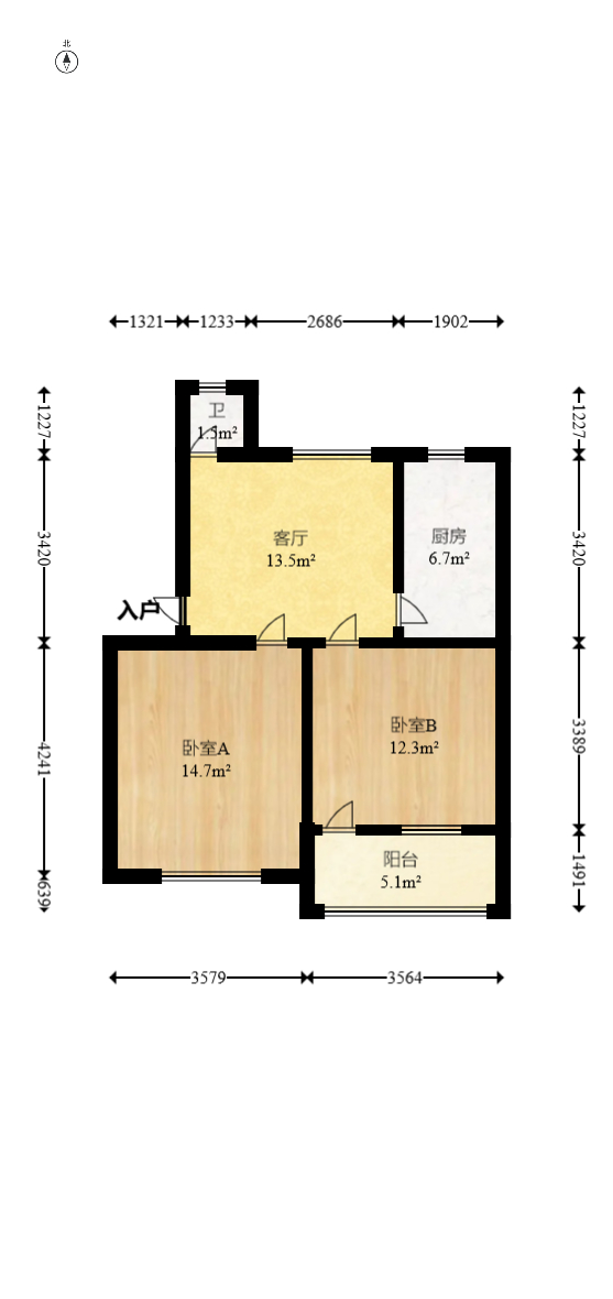 丝茅冲邮电四巷  2室1厅1卫   30.00万室内图1