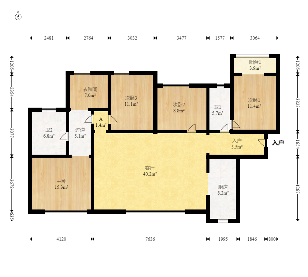 北辰三角洲E3区  5室2厅2卫   230.00万室内图1