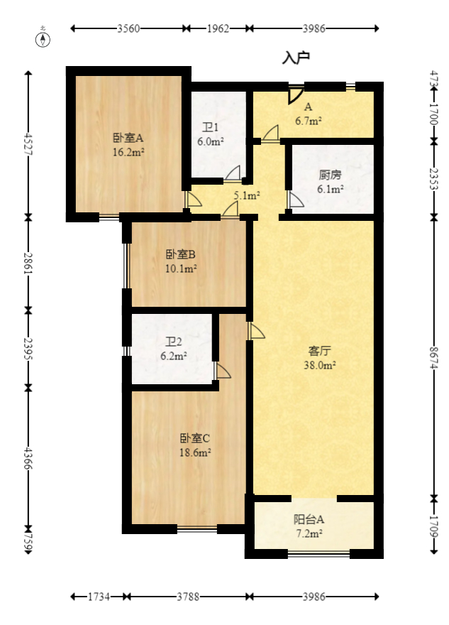 半山壹号  3室2厅2卫   161.80万室内图1