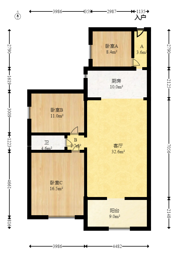 才子佳苑一期/二期  3室2厅1卫   88.00万室内图1