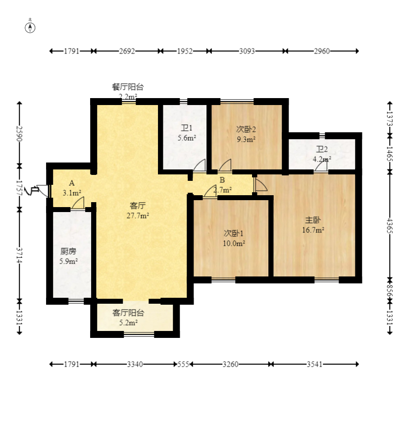 中建悦和城  3室2厅2卫   80.80万室内图1