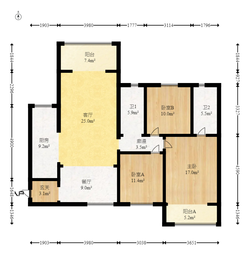 江山帝景雅典 3室2厅2卫 139.9万 江山帝景雅典 3室2厅2卫 139.9万户型图