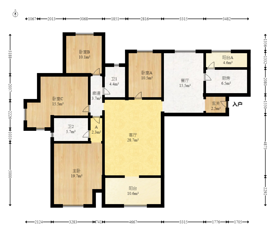 中海国际一期  4室2厅2卫    125.0万室内图1