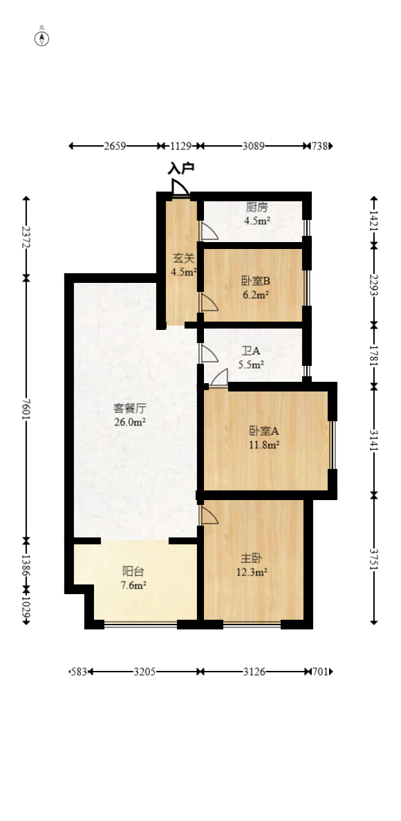 保利西海岸B区  3室2厅1卫   155.00万室内图1