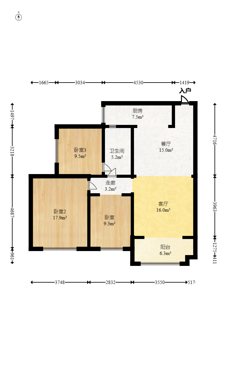 方略潇邦  3室2厅1卫   62.00万室内图1