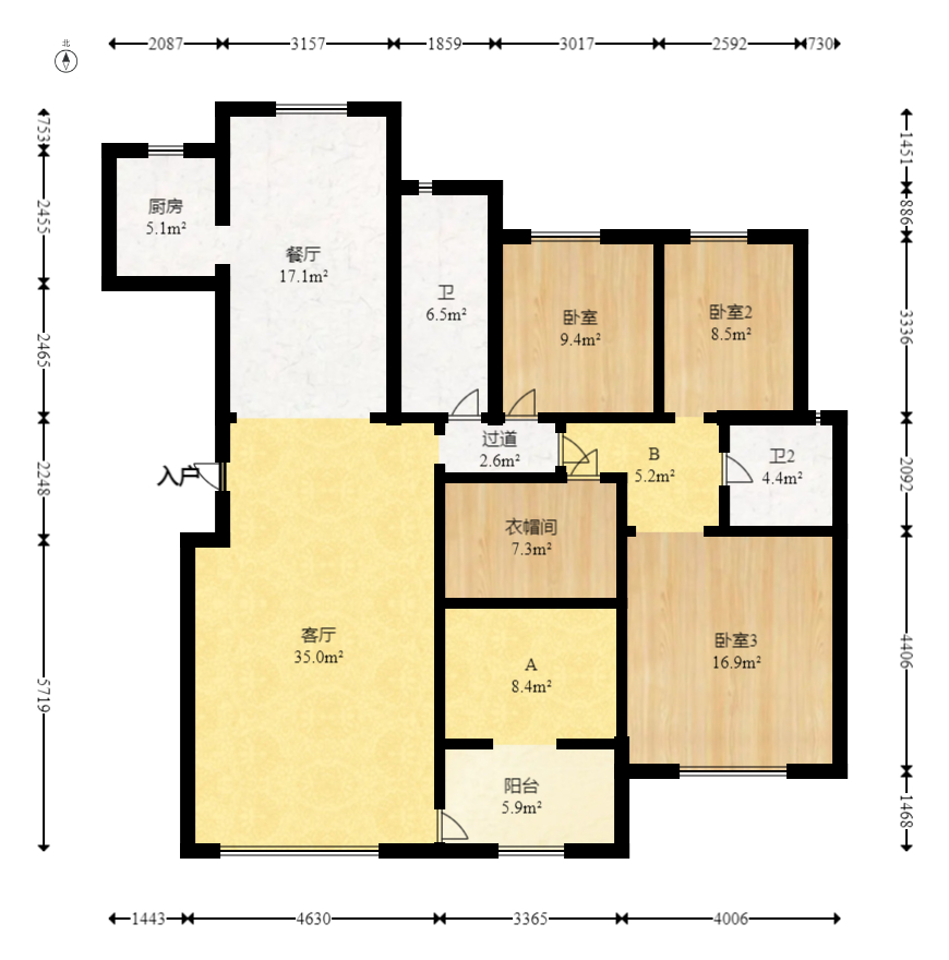 永祺西京  4室2厅2卫   188.00万室内图1