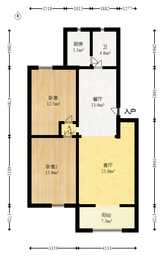 咸嘉新村嘉文苑  2室2厅1卫   62.00万室内图1