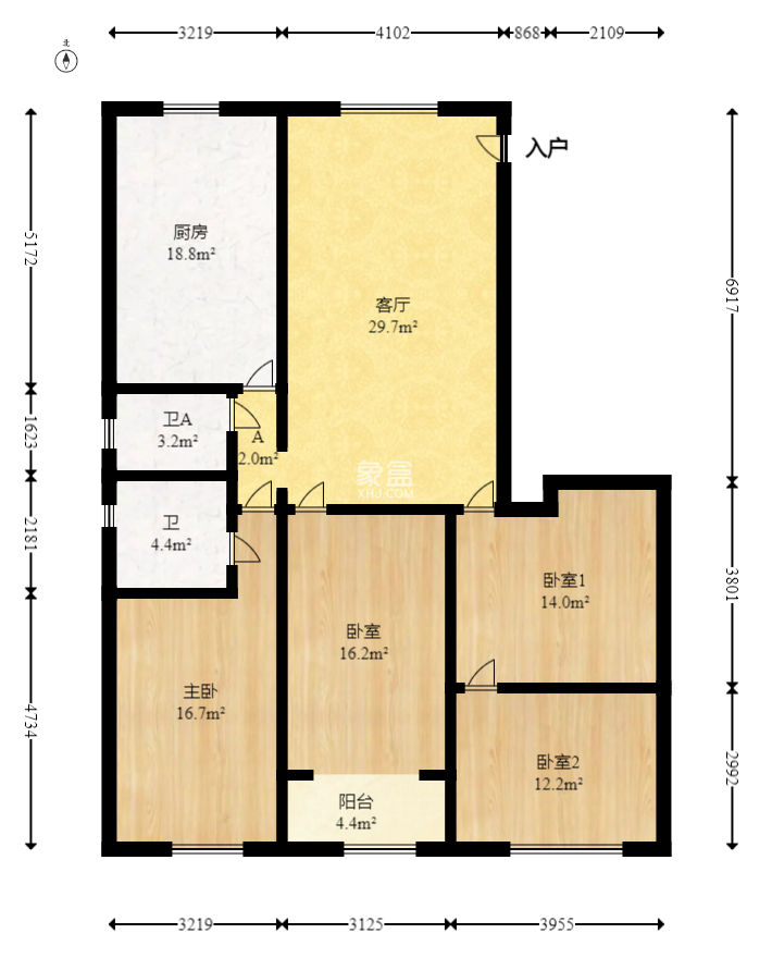 文艺公寓  3室2厅2卫   96.00万