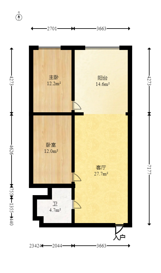 鸿飞大厦  1室1厅1卫   68.00万室内图1