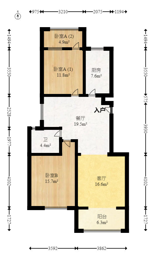 格林星城  2室2厅1卫   92.80万