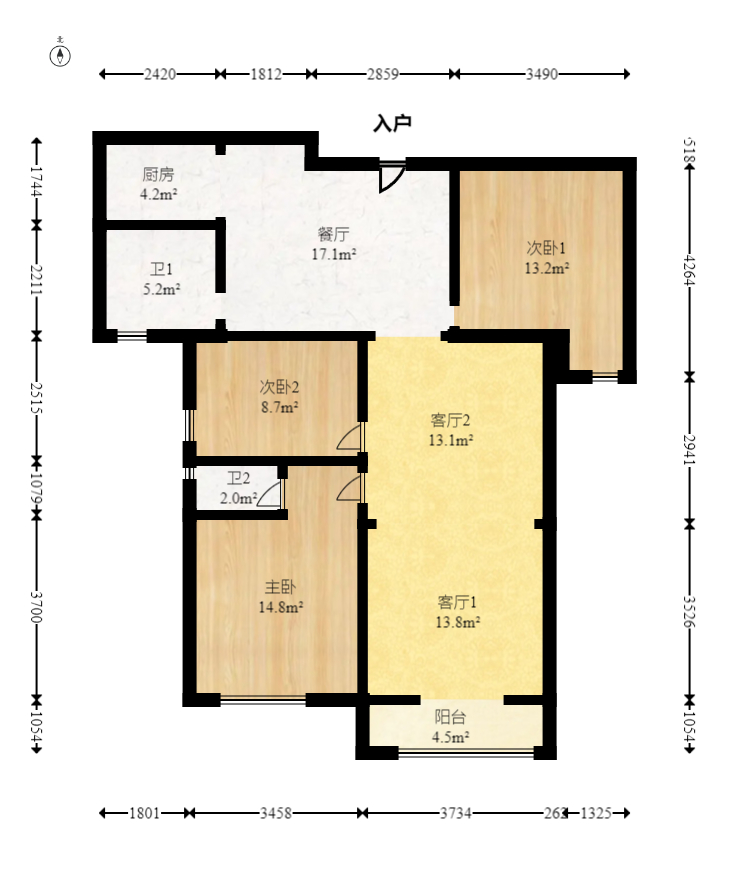 北辰三角洲E4区  3室2厅1卫    166.8万室内图1