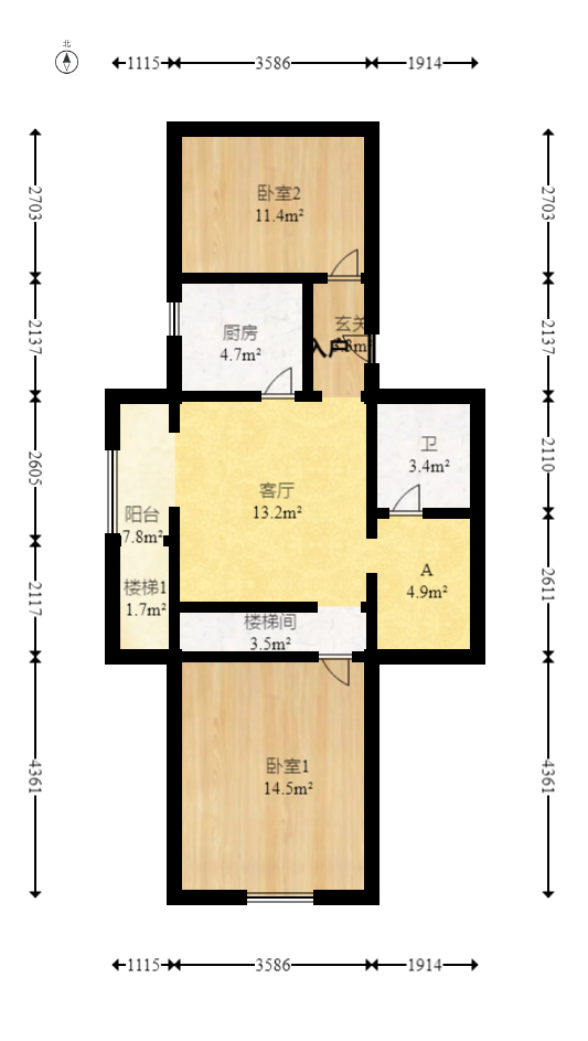 德政园  3室2厅2卫   70.00万室内图1