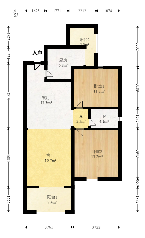 上河国际C区  2室2厅1卫   98.00万室内图1