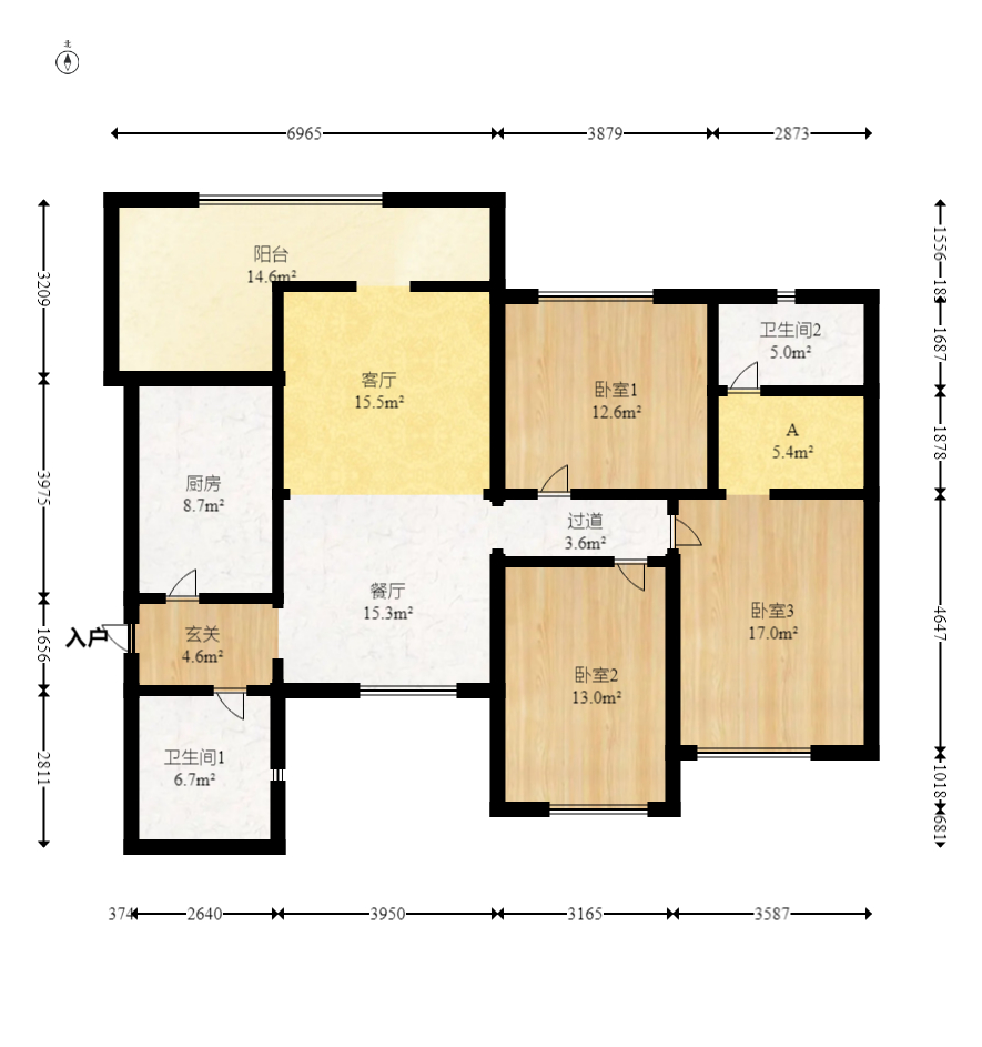 恒大名都 3室2厅2卫 78.0万 恒大名都 3室2厅2卫 78.0万户型图