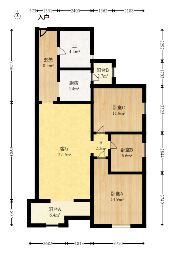 福泽园  3室2厅1卫   88.80万室内图1