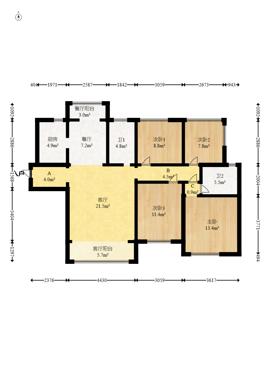 中建悦和城  4室2厅2卫   121.80万室内图1