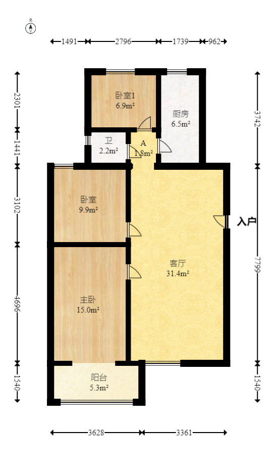 星典时代  3室2厅1卫   86.00万室内图1