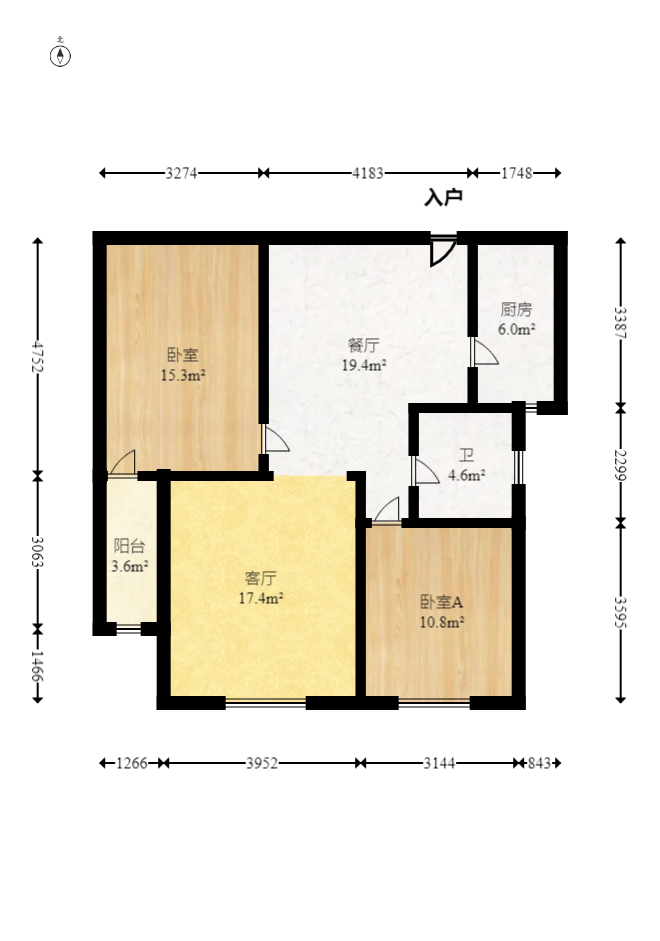 华悦城  3室2厅1卫   69.00万室内图1