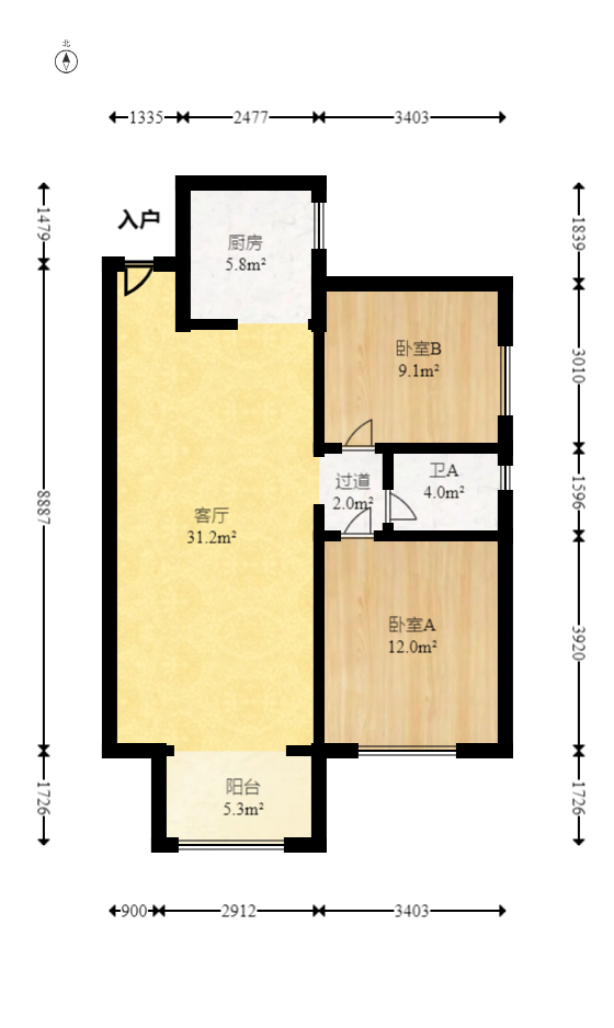 长房半岛蓝湾（观山月）  2室1厅1卫   63.00万室内图1