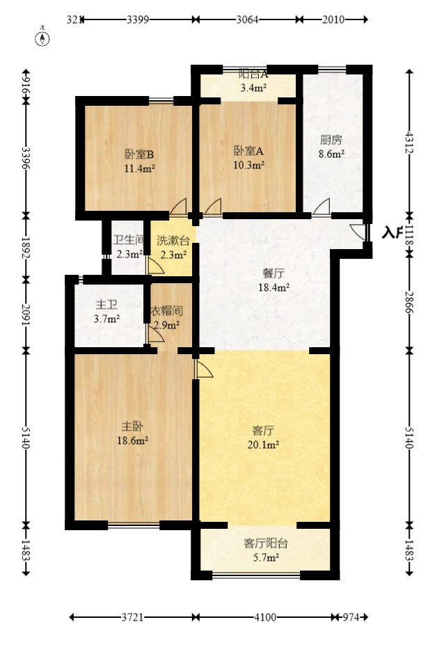 北辰中央公园DF区  3室2厅2卫   130.00万室内图1