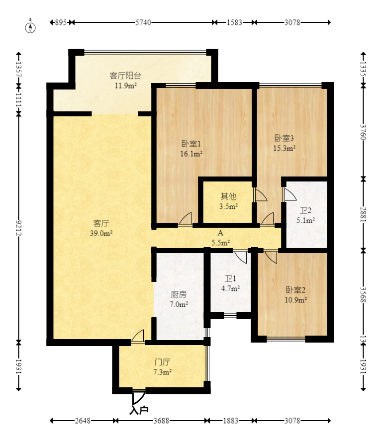 湘江雅颂居  3室2厅2卫    153.0万室内图1