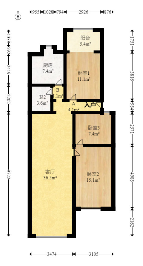 下民航宿舍  3室1厅1卫   60.00万室内图1