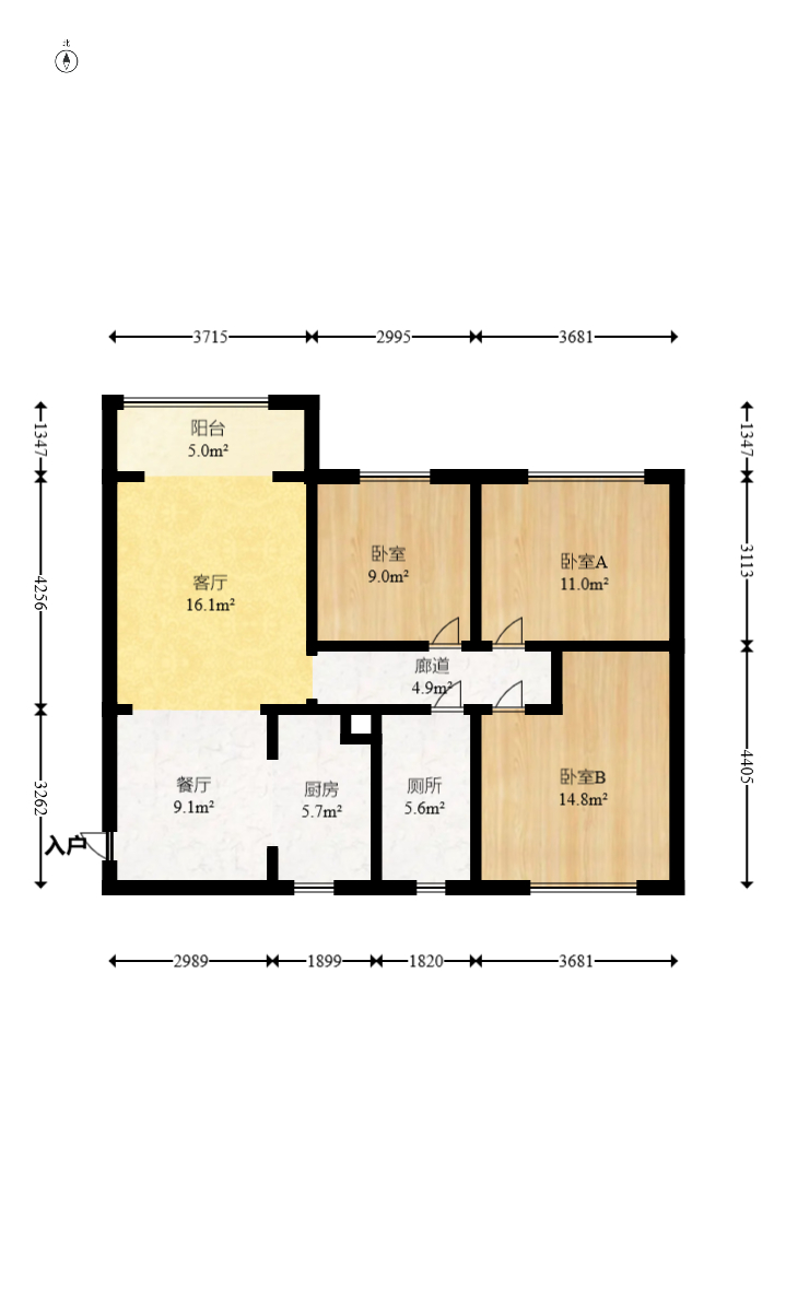 兰亭湾畔  3室2厅1卫   105.00万室内图1